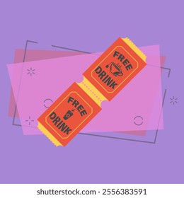 Free drink ticket vector illustration. Coupon, cafe, coffee to go. Tickets concept. Vector illustration can be used for topics like advertisement, promotion, drinks