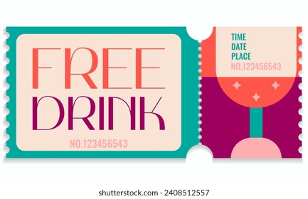 Free drink voucher template.Promotion,happy hour,opening or night party concept with date,time and place.Vector illustration EPS 10.