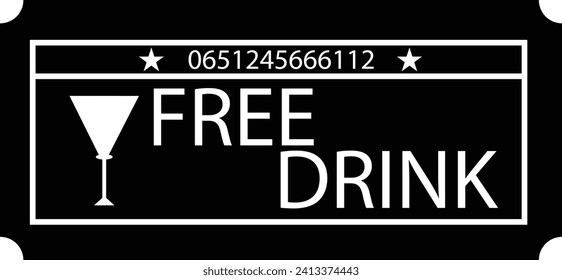 Free drinks badge tickets icon. Free drink sign. Ticket for movies parties symbol. flat style.