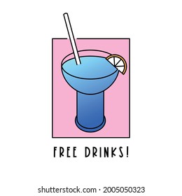 Free drinks label, happy hour sign