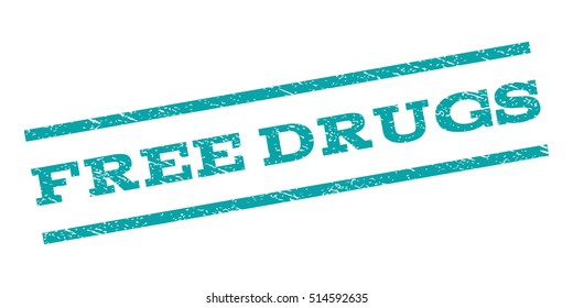 Free Drugs watermark stamp. Text tag between parallel lines with grunge design style. Rubber seal stamp with dirty texture. Vector color ink imprint on a white background.