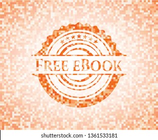 Free eBook orange tile background illustration. Square geometric mosaic seamless pattern with emblem inside.