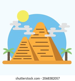 Free Editable Flat Design Vector Illustration Egypt Landmark Pyramid with Palm Tree Perfect for Kids Books Cover and Social Media material Content