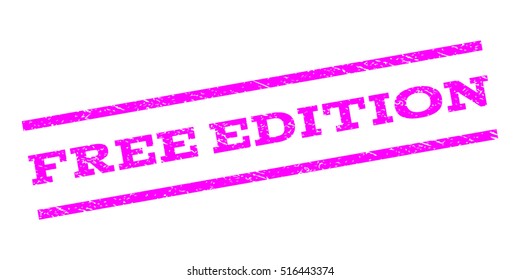 Free Edition watermark stamp. Text tag between parallel lines with grunge design style. Rubber seal stamp with dust texture. Vector magenta color ink imprint on a white background.
