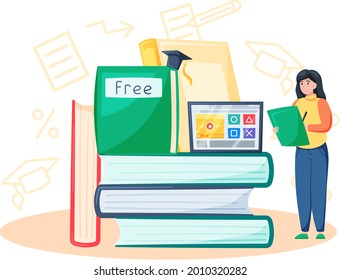 Free education, students study by webinar training with video session, tutorial podcast vector banner. E-learning platform and online courses on laptop and smartphone, innovative lecture concept