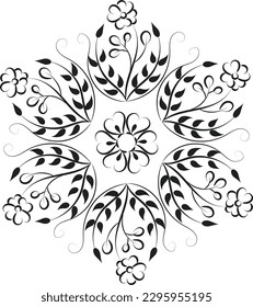 Free Embroidery Pattern. Printable Leaves Wreath. Hand drawn black and white floral wreath