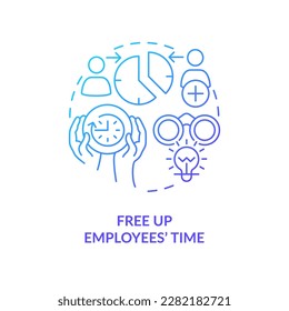Free up employees time blue gradient concept icon. Outsourcing service advantage abstract idea thin line illustration. Balanced workload. Isolated outline drawing. Myriad Pro-Bold font used