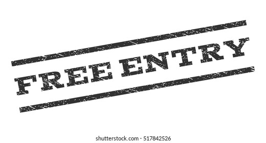 Free Entry watermark stamp. Text tag between parallel lines with grunge design style. Rubber seal stamp with unclean texture. Vector gray color ink imprint on a white background.
