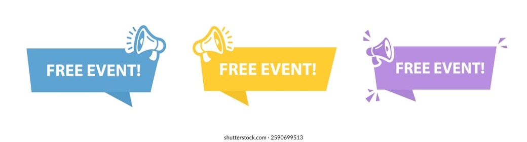 Free Event speech bubble banner. Free Event banner set. Banner for business, marketing and advertising. Vector illustration.