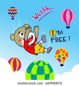 free fall between the air balloons. vector cartoon illustration