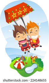 Free fall Game in Amusement Park With happy Shouting kids cartoon vector illustration