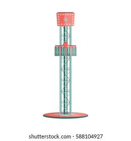 Free fall tower attraction. Vector illustration.