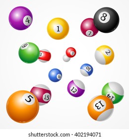 Free Falling Billiard Balls Background on a White. Vector illustration