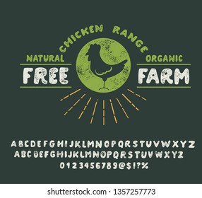 Free Farm. Earth day. Handmade font. Hand made logo. Organic and nature food. Backyard support. Fresh food, natural. 