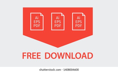 Free files download icon. Flat vector background with red arrow and documents icons