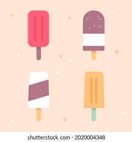Free flat design popsicle or ice cream set vector illustration.
