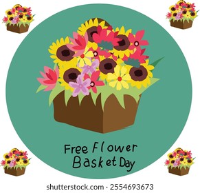 free flower Basket Day vector illustration. Good for banner, poster, greeting card, party card, invitation, template, advertising, campaign, and social media.