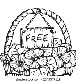 Free Flower Basket as a present. Vector illustration