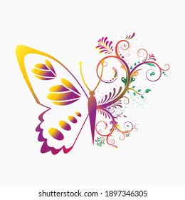 free to fly slogan with colorful flowers in butterfly half shape illustration