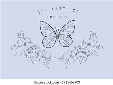 free to fly slogan with flowers in butterfly  shape illustration
