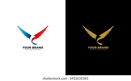 Free flying eagle logo. Eagle bird icon design, flapping wings, flying freely. Graphic vector illustration