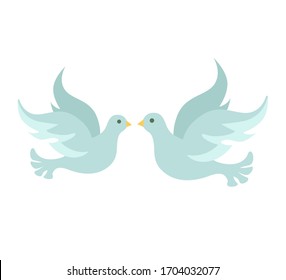 A free flying vector two white doves symbol on white background