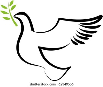 A free flying vector white dove with olive branch