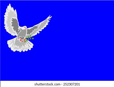 free flying white dove with  an olive leaf