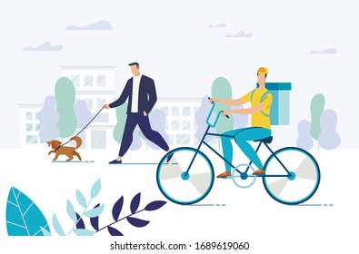 Free Food Delivery Express Service. Man Courier Riding Bicycle Carrying Fresh Healthy Meal In Carrier. Meal Transportation By Ecological Transport. Shipping Snack To Home, Office, Picnic Anytime