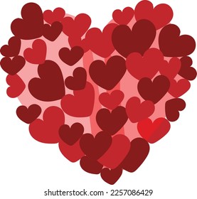Free formed heart shape composite image made from red heart shaped strokes.