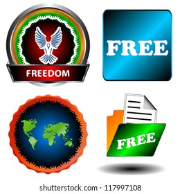 Free and freedom set on a white background