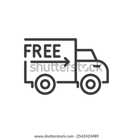 Free freight delivery, icon in line design. Free, freight, delivery, shipping, logistics, transport, cargo, no-charge on white background vector. Free Freight delivery editable stroke icon