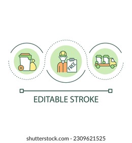 Free garbage container loop concept icon. Waste transportation service. Trash management abstract idea thin line illustration. Isolated outline drawing. Editable stroke. Arial font used