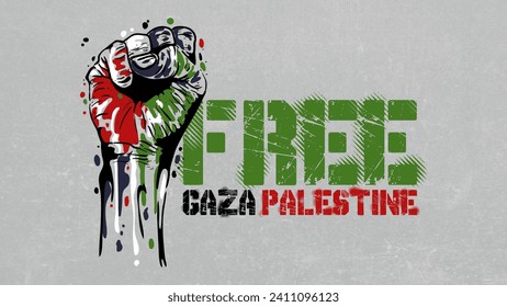 Free Gaza Palestine Flag State Illustration Background Vector Design with Right hand for Greeting Card, Banner, Wallpaper, Cover, Flyer, Social Media etc. The mean is : FREE GAZA PALESTINE