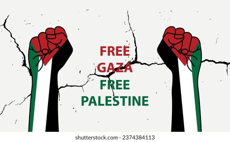 Free Gaza , Free Palestine typography   with resistance hands , poster design for solidarity with Palestine 