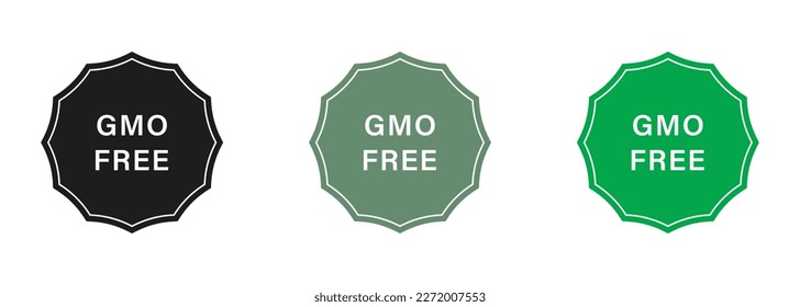 Free Genetically Modified Product Label Set. No GMO Logo. Bio Eco Ingredients Symbol. Vegetarian Healthy Food. Organic Vegan Food Badge. Non GMO Green and Black Stamps. Isolated Vector Illustration.