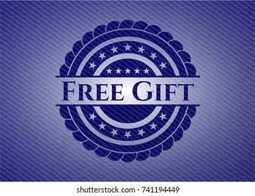 Free Gift badge with denim background