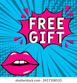 Free Gift banner design template. Social media poster design. Comic book explosion with text Free Gift, vector illustration. Free Gift banner pop art.