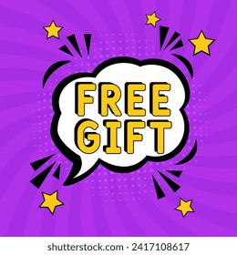 Free Gift banner design template. Social media poster design. Comic book explosion with text Free Gift, vector illustration. Free Gift banner pop art.