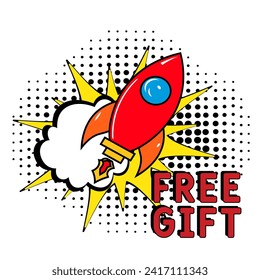 Free Gift banner design template. Social media poster design. Comic book explosion with text Free Gift, vector illustration. Free Gift banner pop art.