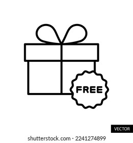 Free gift box vector icon in line style design for website, app, UI, isolated on white background. Editable stroke. EPS 10 vector illustration.