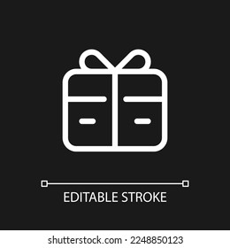 Free gift card pixel perfect white linear ui icon for dark theme. Refer-a-friend reward. Vector line pictogram. Isolated user interface symbol for night mode. Editable stroke. Arial font used