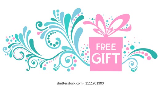 Free Gift. Celebration background with  gift box and place for your text. Flat design. Vector Illustration
