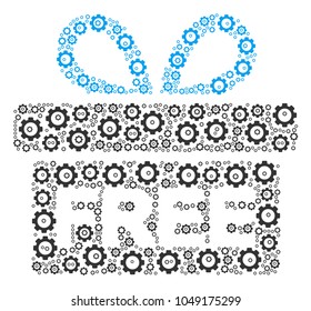 Free Gift composition of cog wheels. Vector gear components are combined into free gift collage.