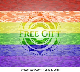 Free Gift emblem on mosaic background with the colors of the LGBT flag