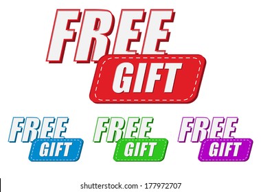 free gift, four colors labels, flat design, business present concept, vector