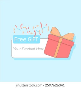 Free Gift Frame, Gift Card, Promo Gift Box or Voucher. flat vector illustration.