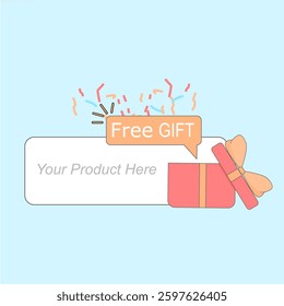 Free Gift Frame, Gift Card, Promo Gift Box or Voucher. flat vector illustration. EPS 1