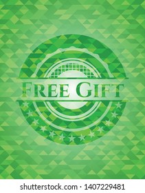 Free Gift green emblem with mosaic ecological style background. Vector Illustration. Detailed.