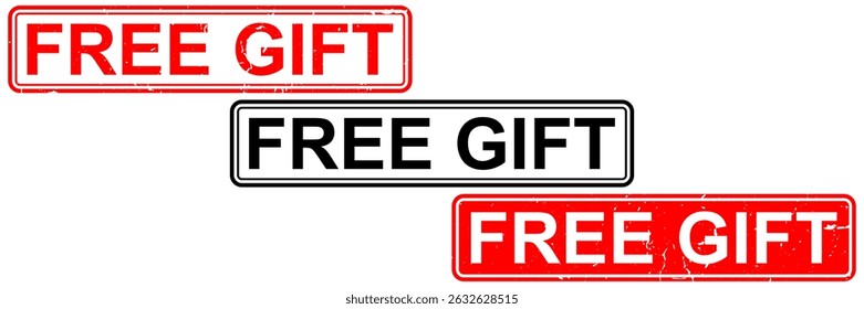 Free gift grunge stamped icon vector for giveaway, promotion, or special offer. Ideal for marketing banners, product label design, and retail stamp in vintage grunge style.